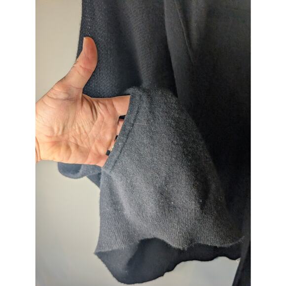Splendid 100% Cashmere Black Hooded Open Front Cardigan Poncho Cozy Luxury XL - Picture 9 of 10